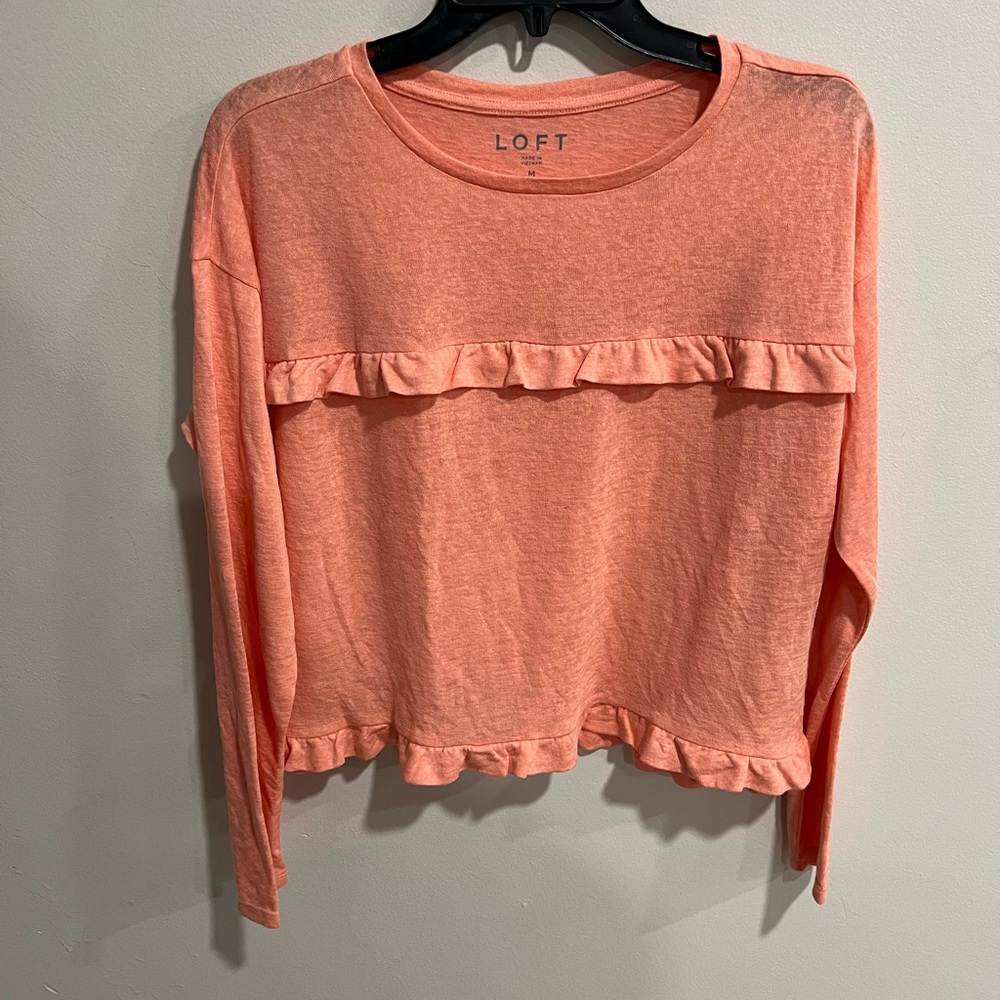 Ann Taylor Loft Cropped Ruffle Tee - Picture 2 of 5